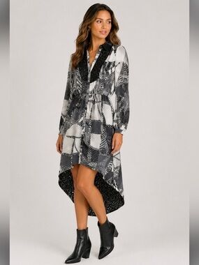 Kirna Zabete for Target Black White Abstract Print High Low Shirt Dress Size 8